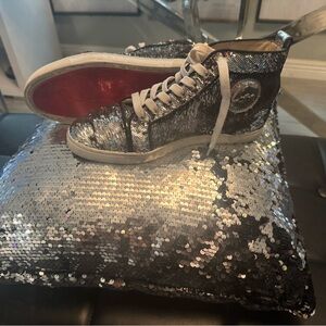 Silver Sequin High-Top Sneakers